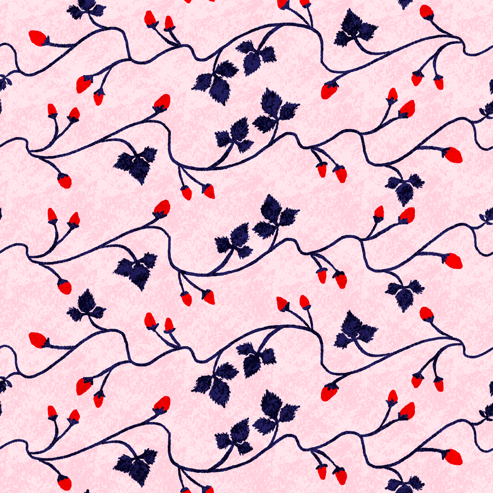 蔓に実ったいちご柄