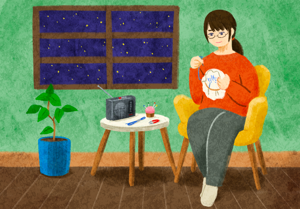 刺繍をする女性